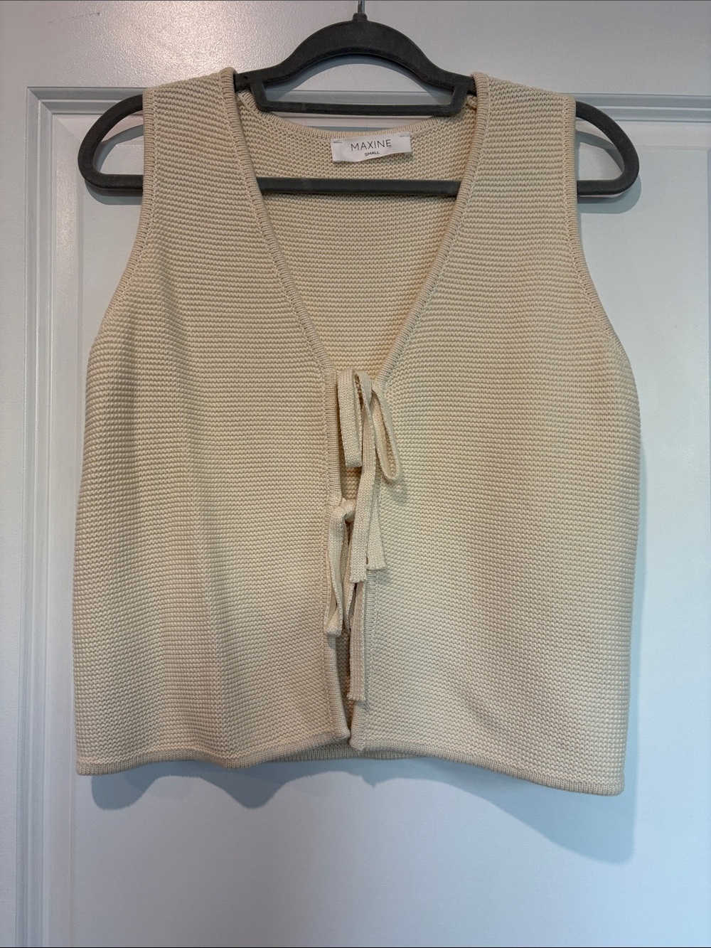 Cream Knit Tie-Front Top